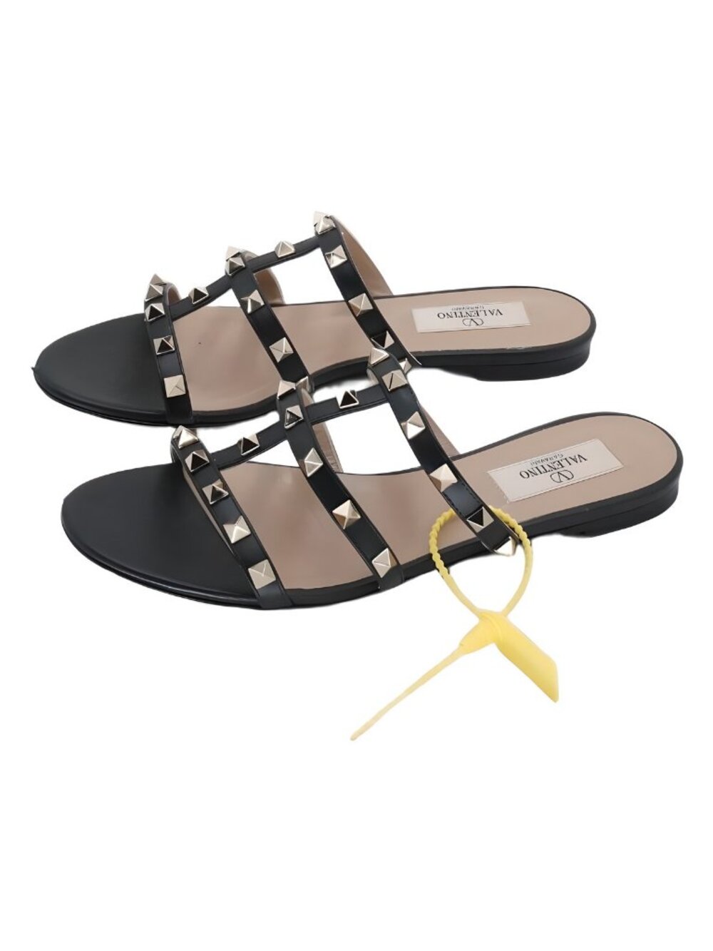 Valentino Garavani Rockstud Flat Slide Sandals Black Sz US 7 EU 37 - Picture 2 of 6